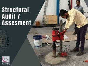 Engineer doing reinforcement during a structural audit for safety assessment